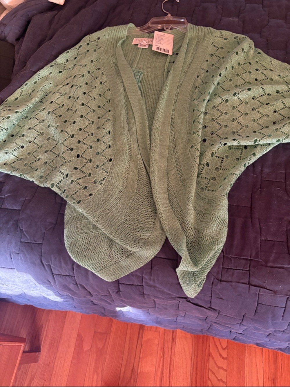 Women's Open-Front Light Green Knit Cardigan Sweater